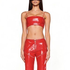 NWOT- FASHION QUEEN RED ISLA PATENT TOP - SIZE- S